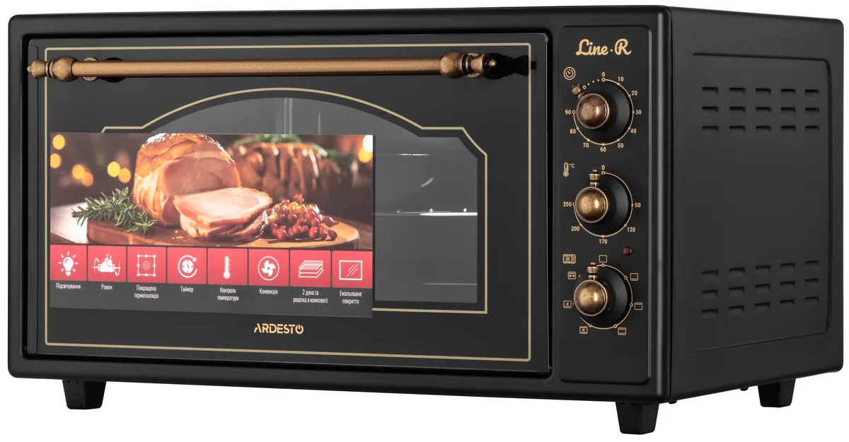 Електрична духовка ARDESTO Line-R, 48л, 1600Вт, механічна, конвекційна, чорного кольору.