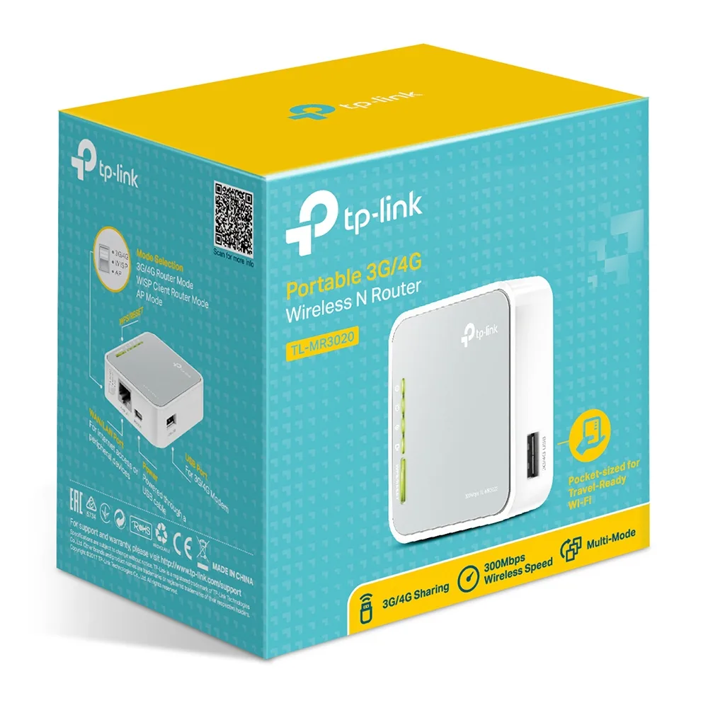 Маршрутизатор TP-LINK TL-MR3020 N300,  1xFE LAN/WAN, 1xUSB2.0 for 3G/4G/LTE