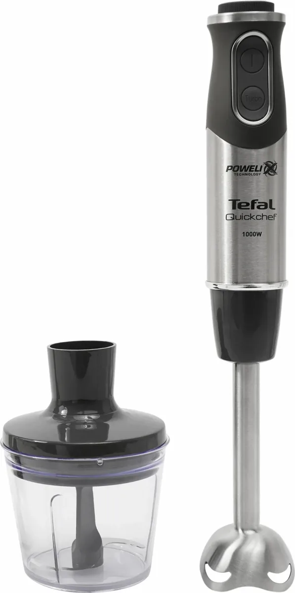 Занурювальний блендер Tefal Quickchef 1000Вт, 3 в 1, чаша 800 мл, подрібнювач 500 мл, турборежим, сріблястий/чорний.