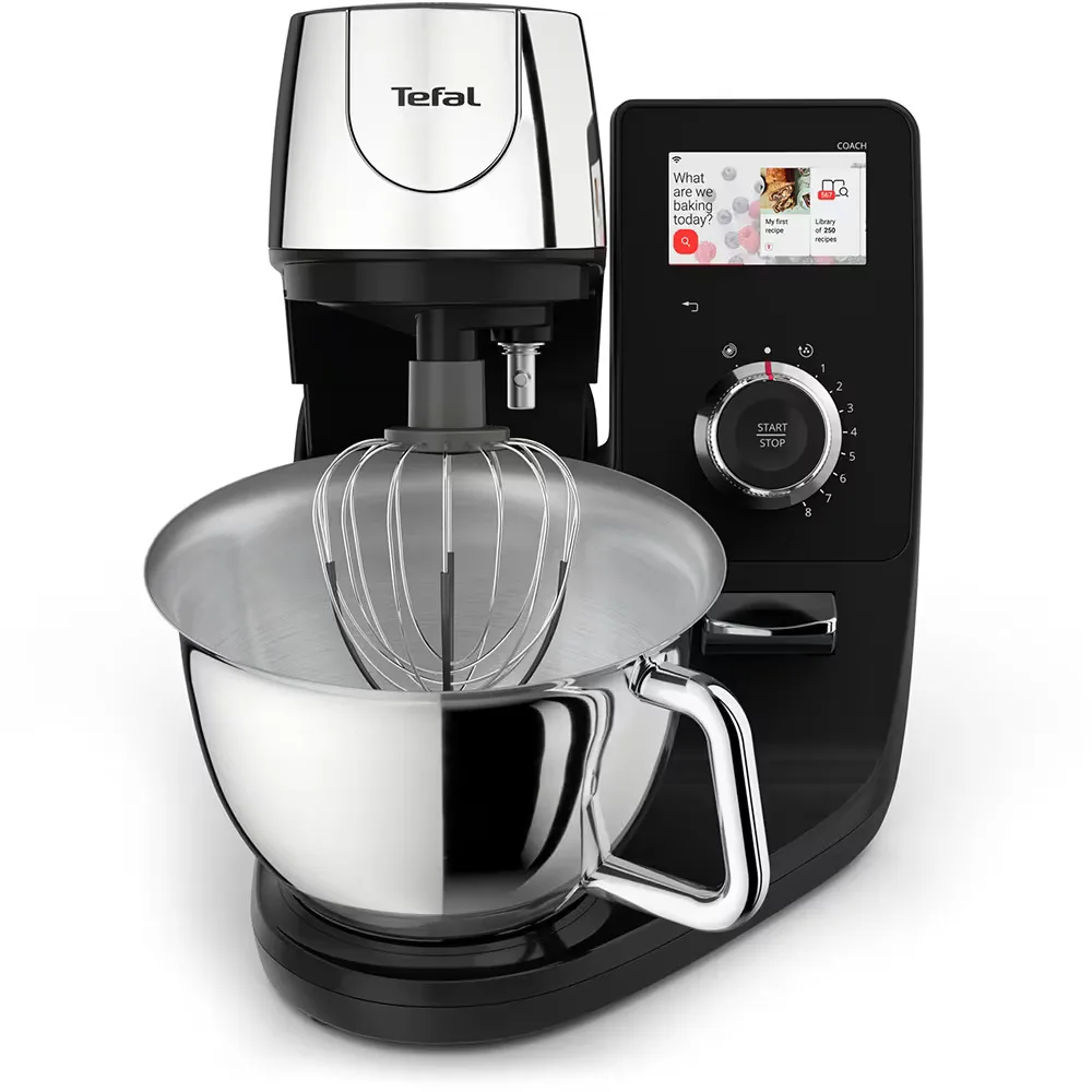 Кухонный комбайн Tefal I-Coach Touch, 1200Вт, металлический контейнер, корпус из металла и пластика, сенсорный экран, 3 насадки, подключение к смартфону