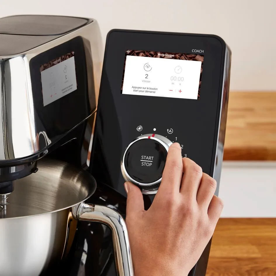 Кухонный комбайн Tefal I-Coach Touch, 1200Вт, металлический контейнер, корпус из металла и пластика, сенсорный экран, 3 насадки, подключение к смартфону