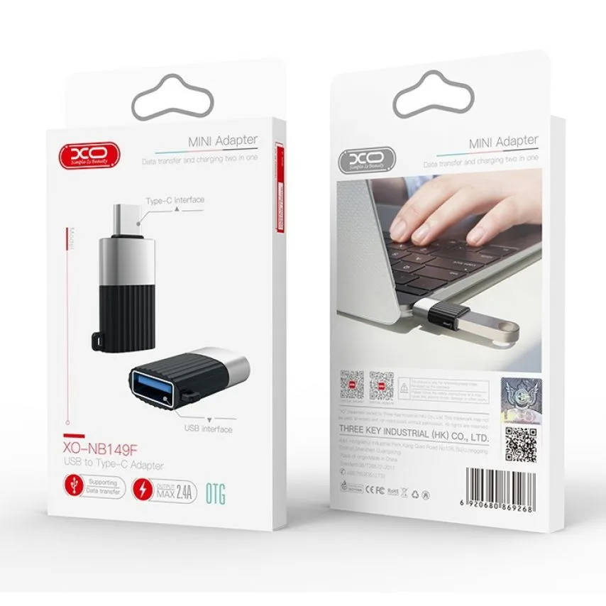 Перехідник XO USB2.0 to Type-C метал срібний
