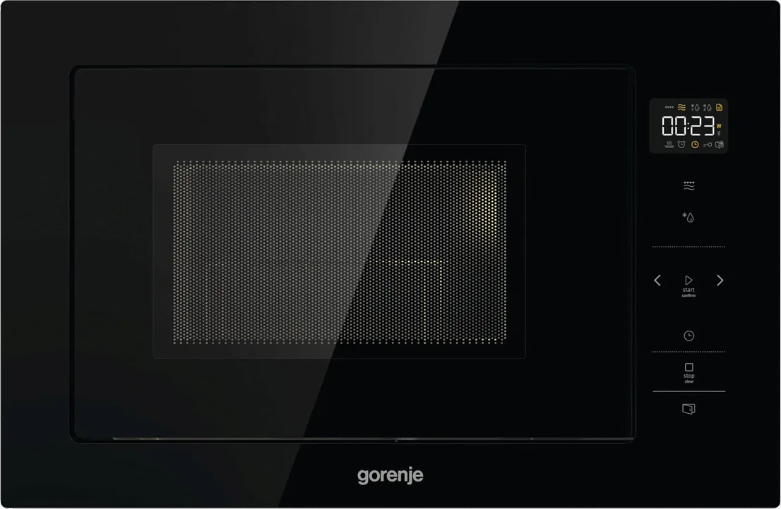 Вбудована мікрохвильова піч Gorenje, 25 л, електронне управління, 900 Вт, гриль, дисплей, чорна.