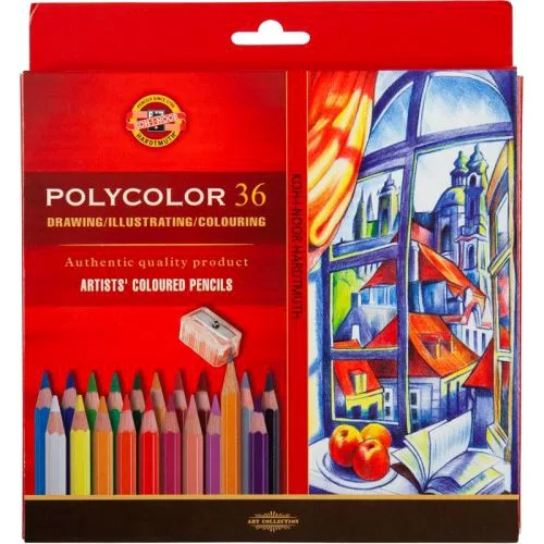 Художні кольорові олівці KOH-I-NOOR POLYCOLOR 36 кольорів для малювання та графіки.