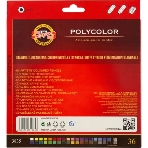 Художні кольорові олівці KOH-I-NOOR POLYCOLOR 36 кольорів для малювання та графіки.