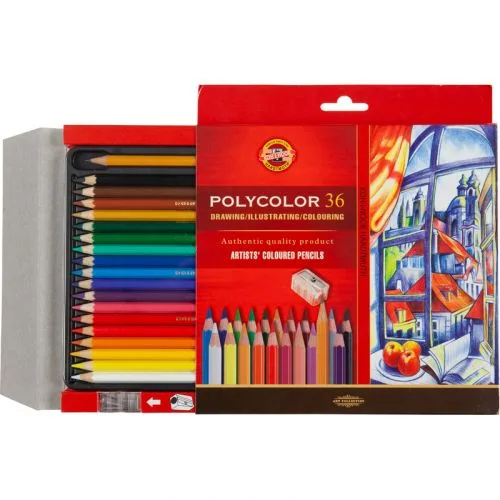 Художні кольорові олівці KOH-I-NOOR POLYCOLOR 36 кольорів для малювання та графіки.