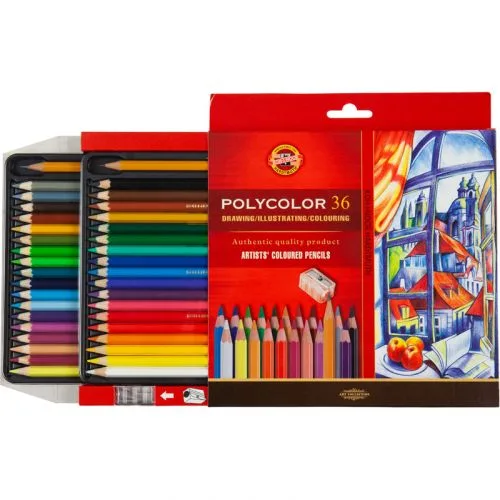 Художні кольорові олівці KOH-I-NOOR POLYCOLOR 36 кольорів для малювання та графіки.