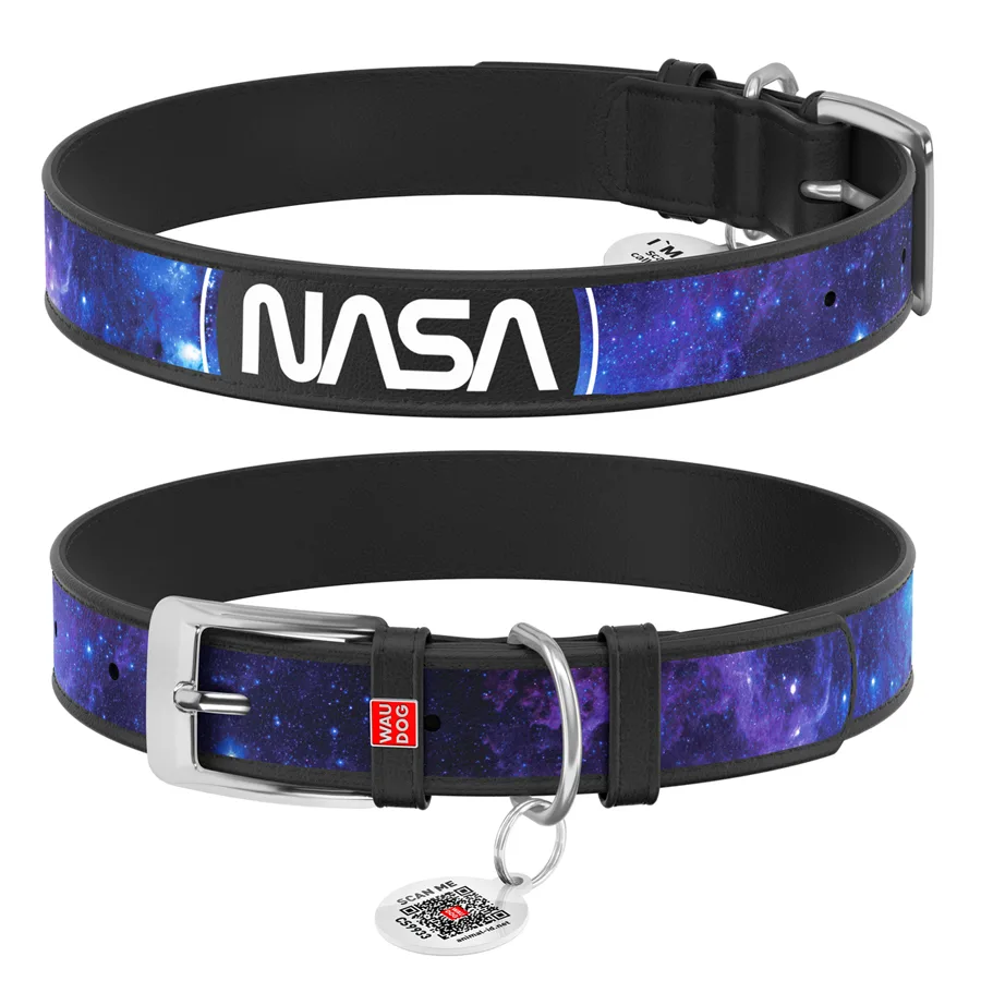 Нашийник WAUDOG Design шкіряний NASA21 25 мм 38-49 см чорний