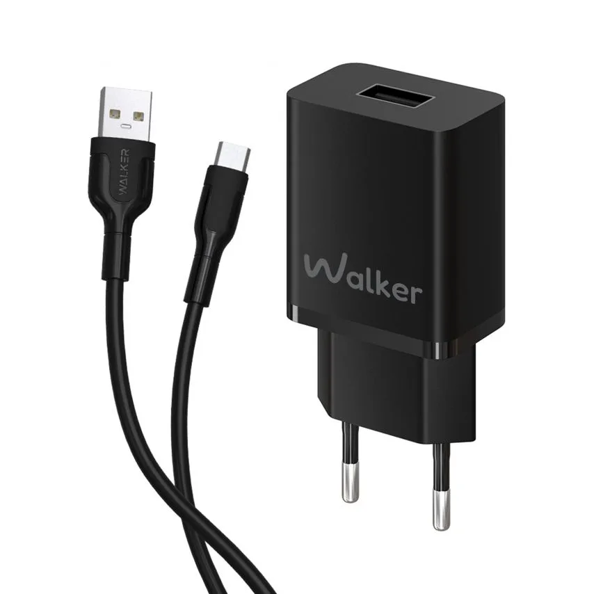 Мережевий зарядний пристрій WALKER адаптер 12W 1USB 2.4A чорний
