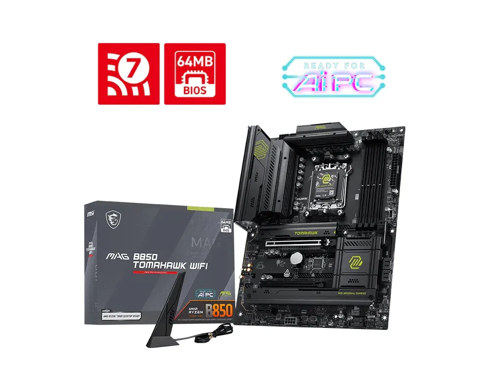 Материнcька плата MSI MAG B850 TOMAHAWK WIFI sAM5 B850 4xDDR5 M.2 HDMI Wi-Fi BT ATX