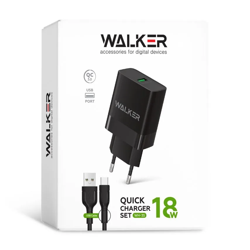 Мережевий зарядний пристрій WALKER 1USB 18W Чорний
