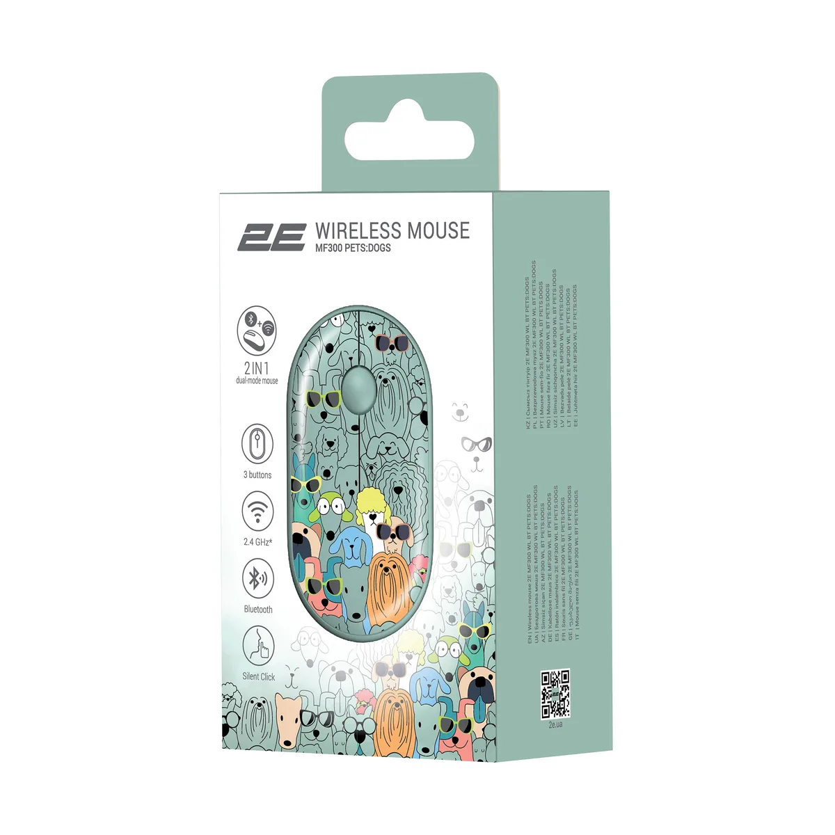 Миша 2E MF300 PETS:DOGS Silent WL BT, зеленый
