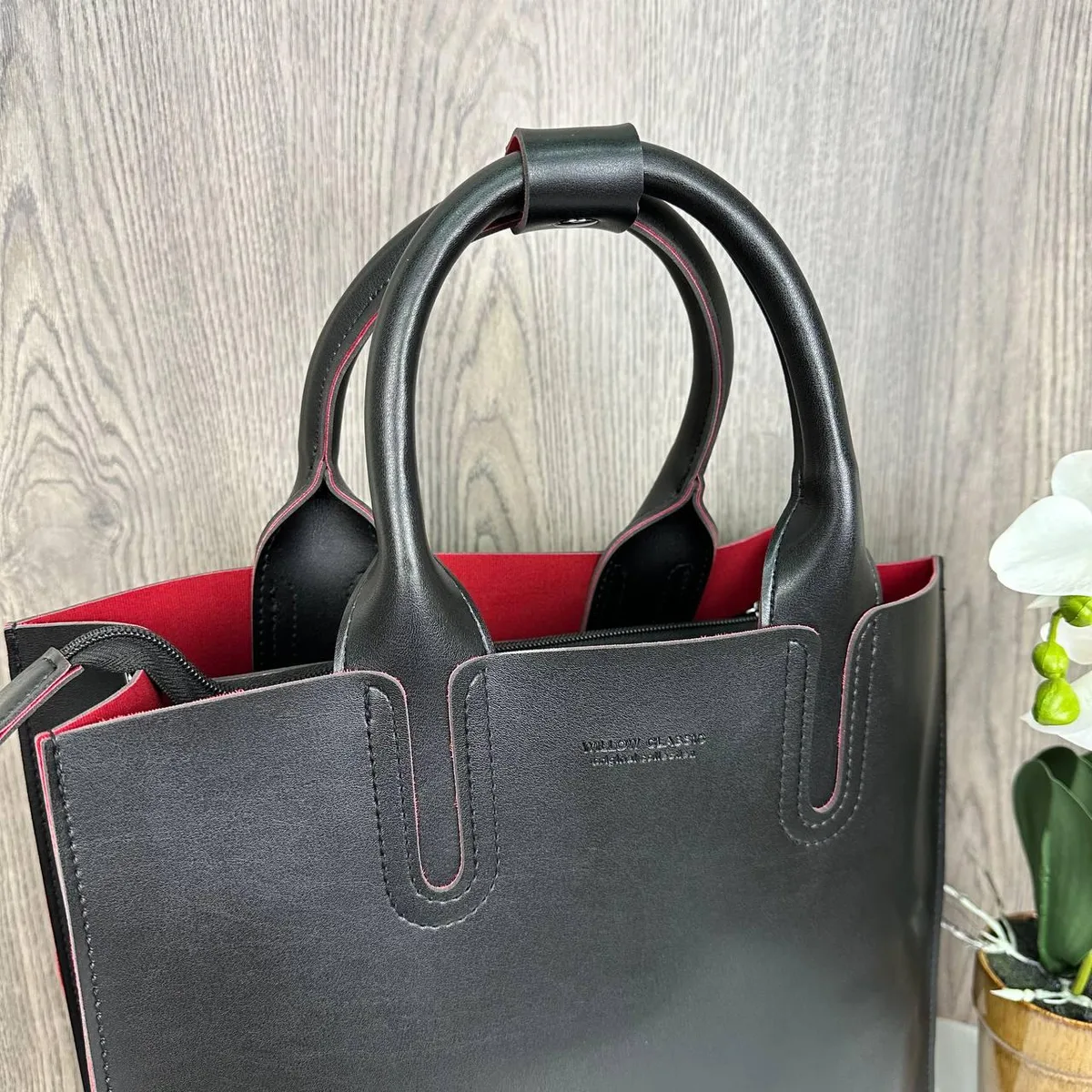 Велика жіноча сумка екошкіра 32х11,5х27 см чорна