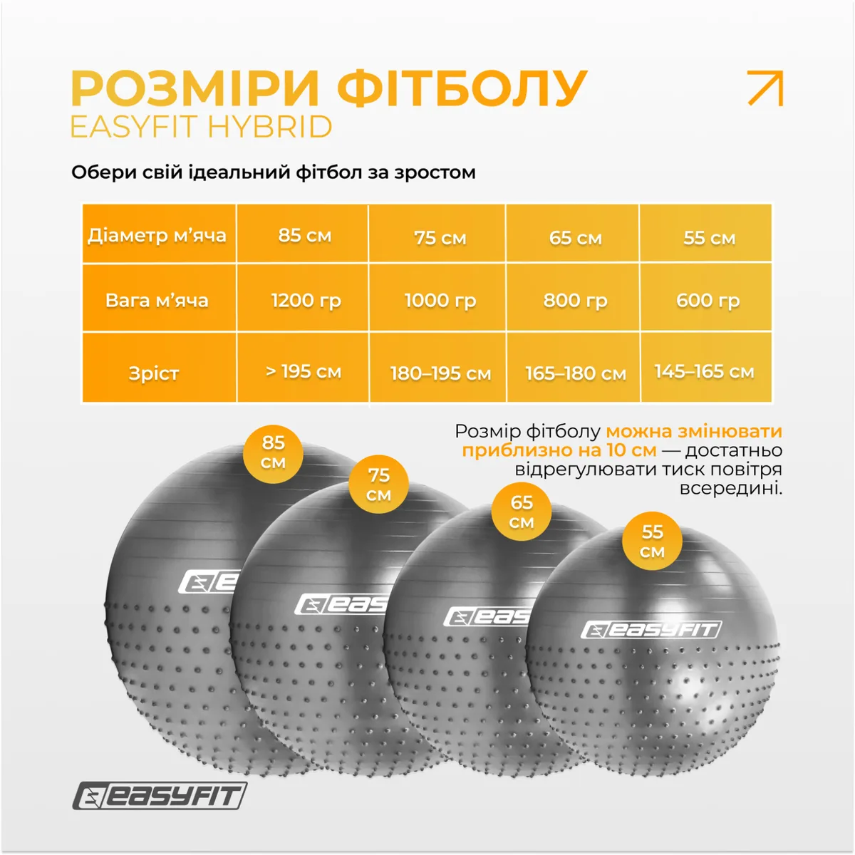 Фитбол EasyFit ПВХ 65 см Серый Полумассажный