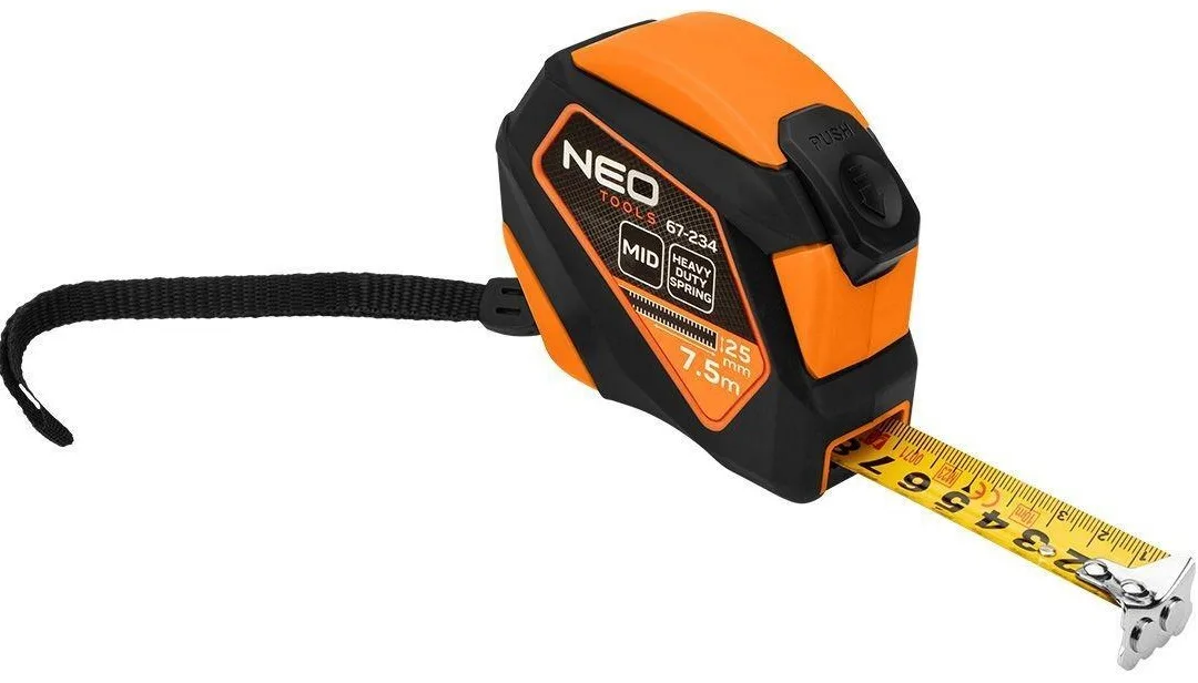 Рулетка Neo Tools, 7.5м x 25мм, зі стопором та магнітним кріпленням.