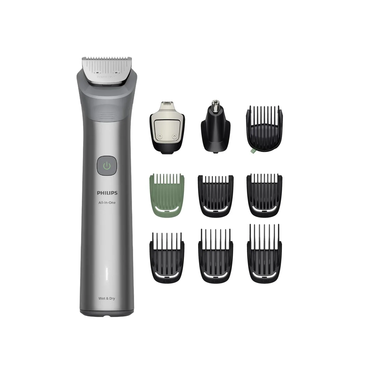 Тример Philips 5000 для стрижки бороди, волосся та тіла, 10 насадок, нержавіюча сталь, сірий.