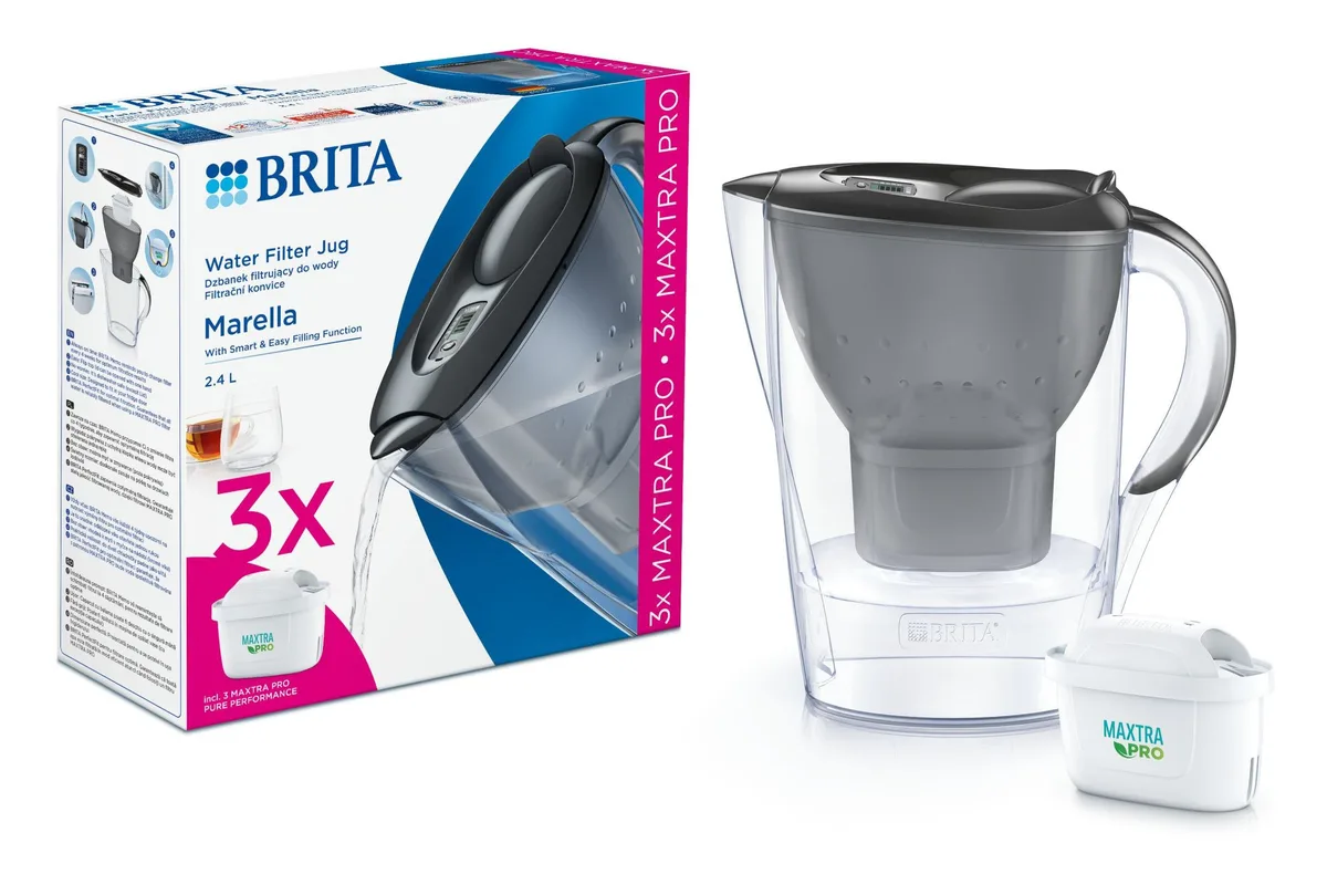 Фільтрувальний глечик Brita Marella Memo MXPro 2.4л (1.4л очищеної води) з графітовими фільтр-картриджами (3 шт)