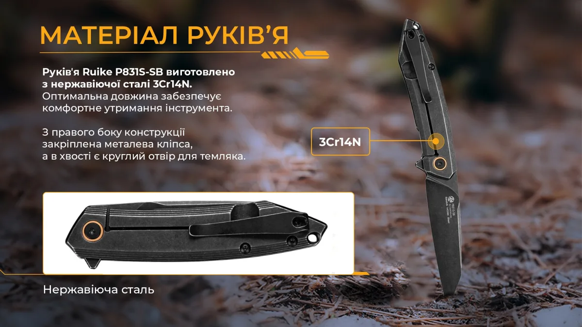 Ніж складаний Ruike сталь Sandvik 14C28N 85 мм чорний