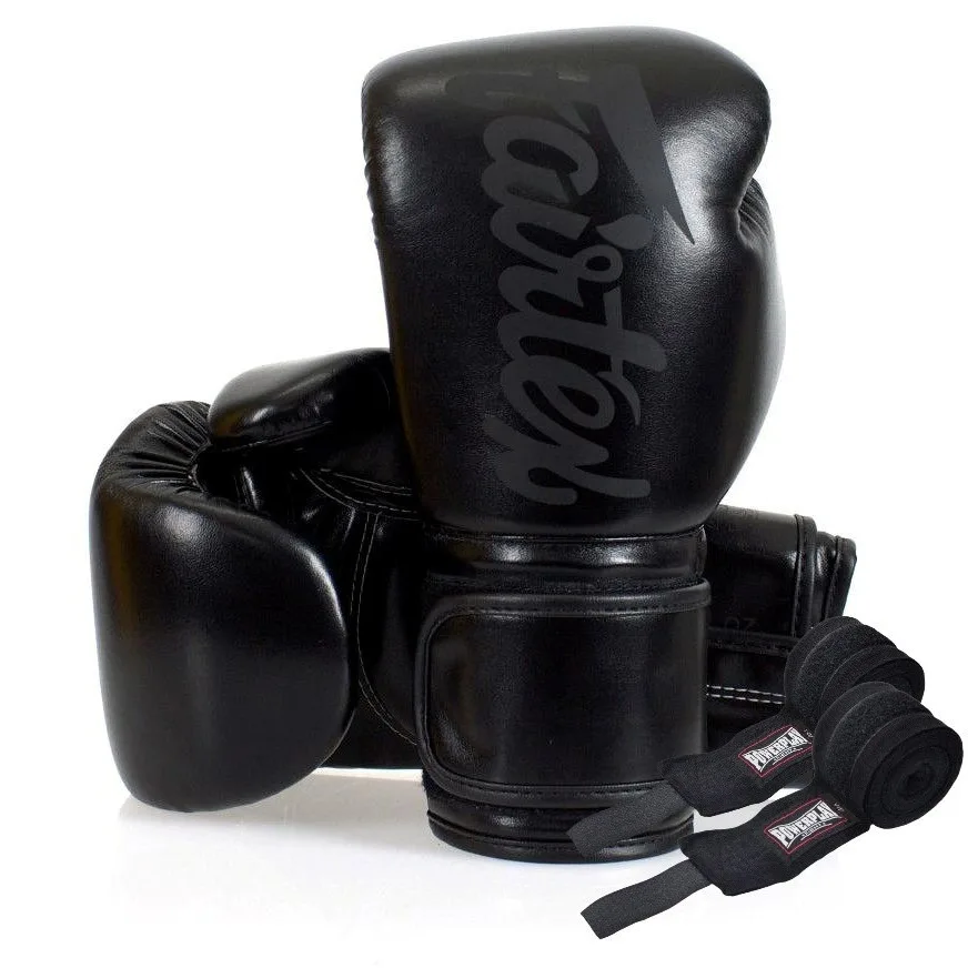Боксерские перчатки Fairtex искусственная кожа 14 унций черные.