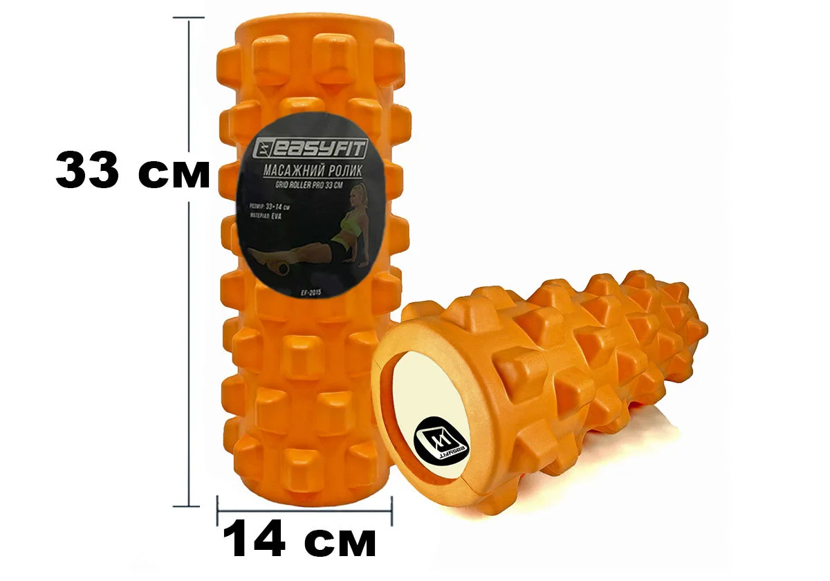 Масажний ролик EasyFit EVA 33 см Оранжевий 3D поверхня