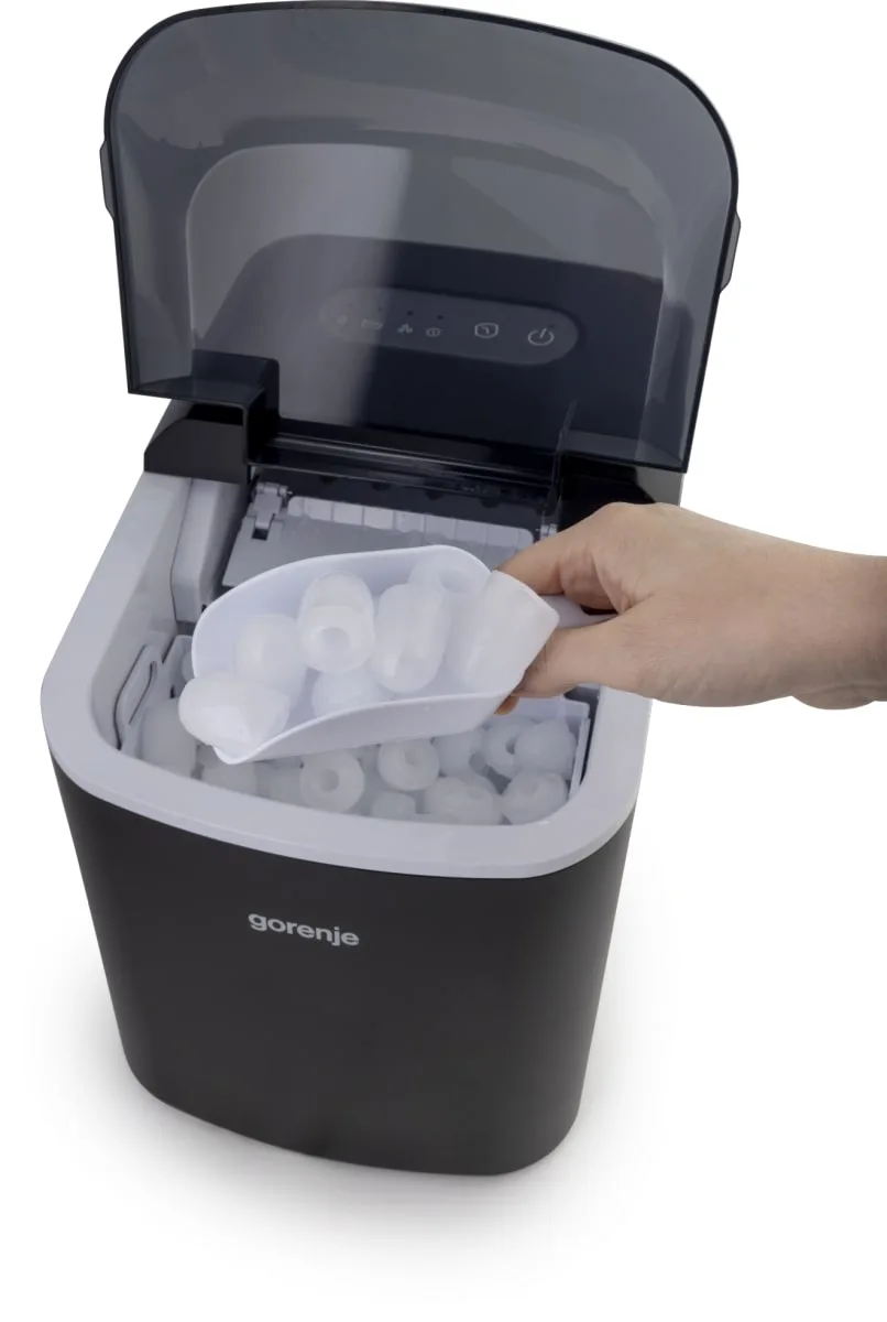 Льодогенератор для дому Gorenje, продуктивність 15 кг/добу, об'єм 2,2 л, чорний.