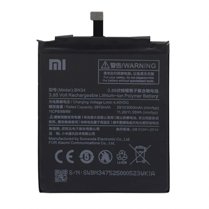 Акумулятор Xiaomi BN34 2910mAh High Copy для телефонів 3,85V