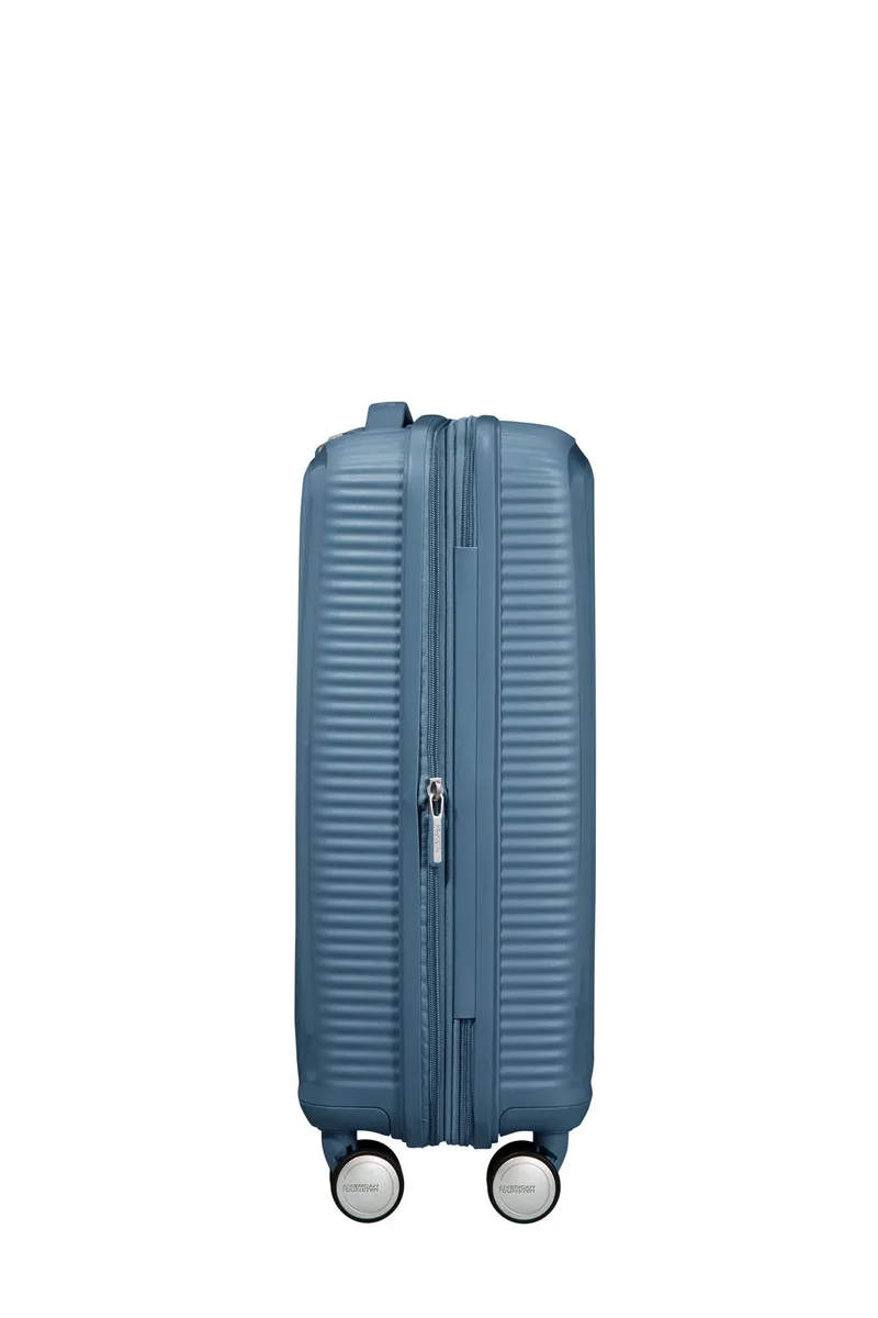 Валіза American Tourister, Soundbox, поліпропілен, мала, 55см, 35.5/41л, TSA, 4 колеса, EXP, сіро-синій