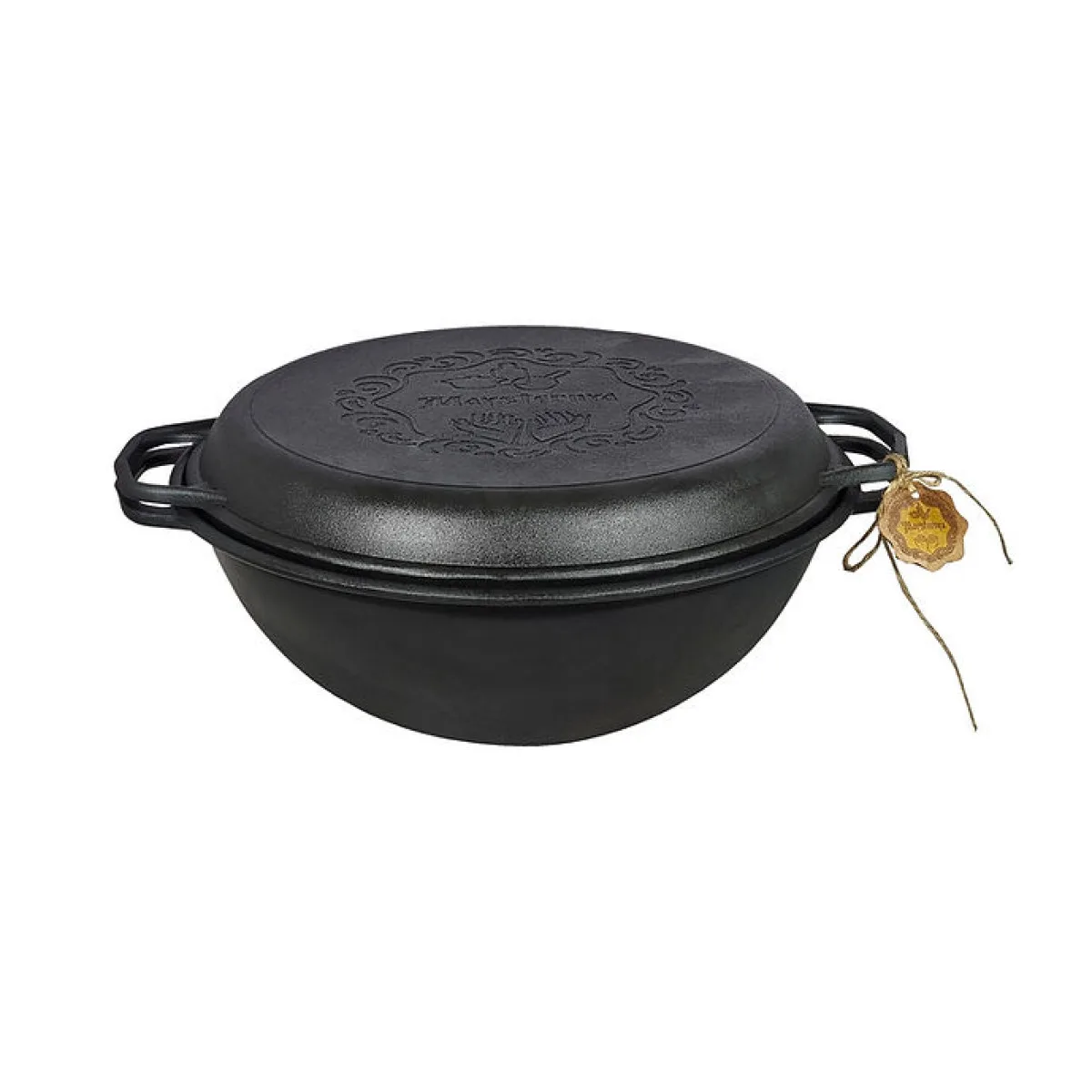 Казан чавунний Maysternya 8 л WOK з кришкою-сковородою 34 см Чорний