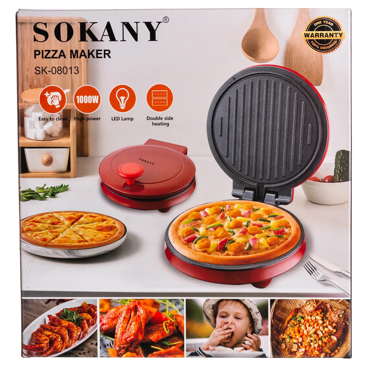 Піца мейкер електричний 1000 Вт антипригарний 24 см червоний Sokany