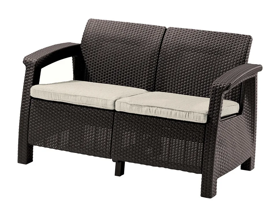 Диван пластиковий Keter Corfu II 2-місний 110х60х80 см коричневий
