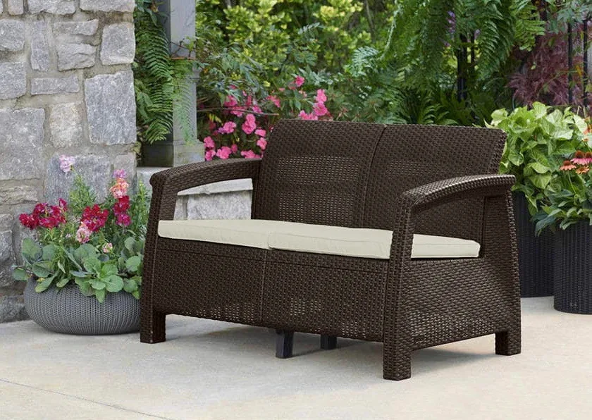 Диван пластиковий Keter Corfu II 2-місний 110х60х80 см коричневий