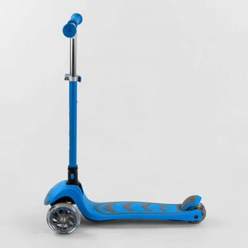 Трехколесный самокат Best Scooter голубой складной для детей с алюминиевым рулем и светящимися колесами.