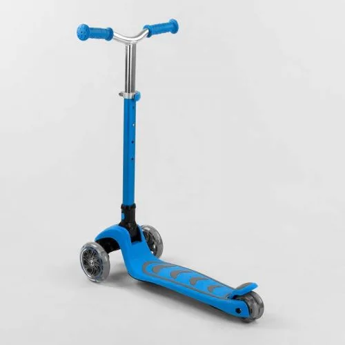 Трехколесный самокат Best Scooter голубой складной для детей с алюминиевым рулем и светящимися колесами.