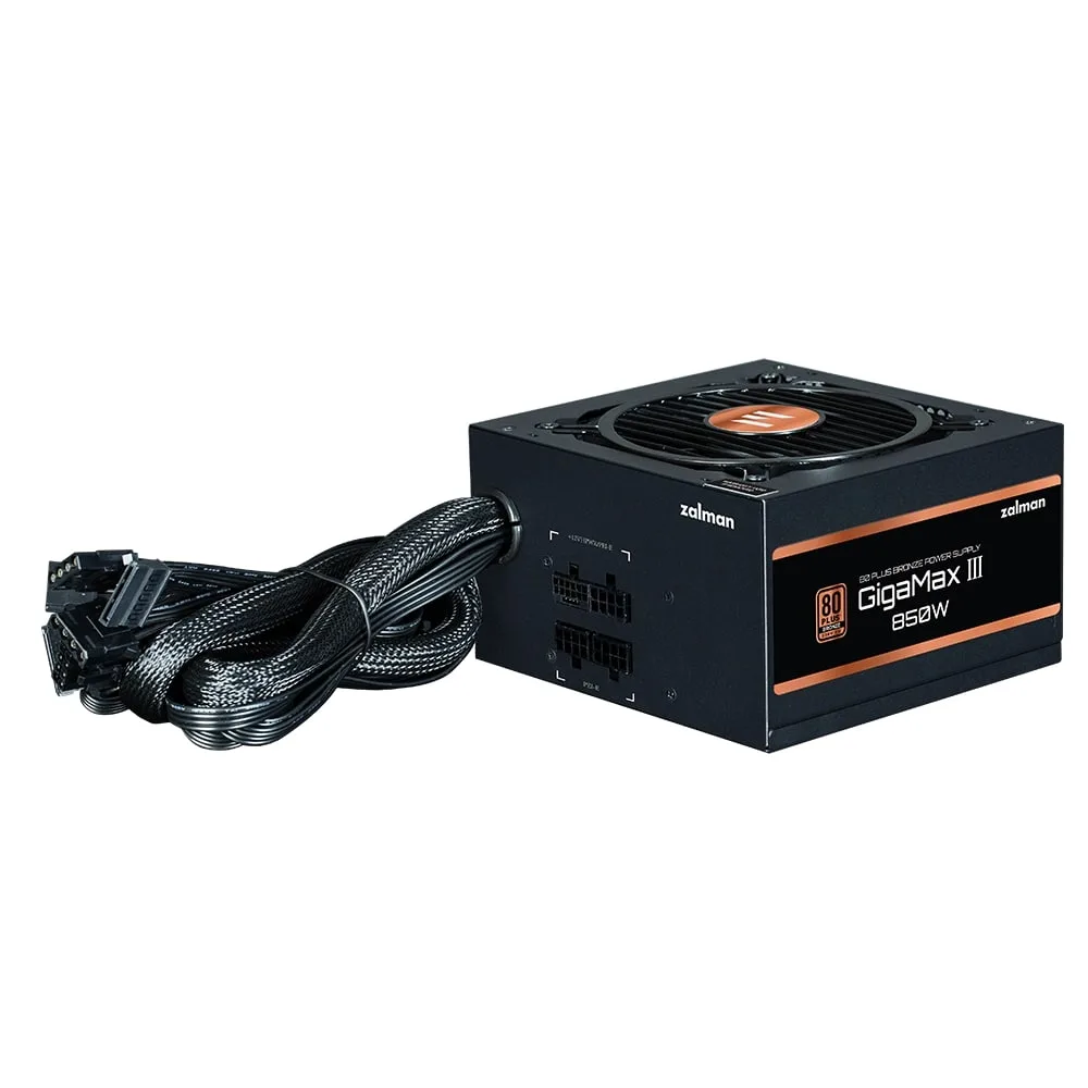 Блок живлення Zalman Gigamax 3  (850W), 88%, 80+ Bronze, 120мм, 1xMB 24pin(20+4), 2xCPU (8pin(4+4)+8pin), 3xMolex, 6xSATA, 4xPCIe 8pin(6+2), 1x12VHPWR, Semi Modular