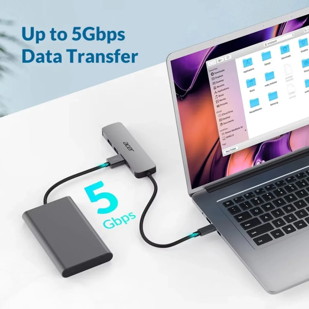 Хаб Acer 5in1 USB-C > 3xUSB-A 3.0/HDMI/USB-C, 0.15м, серый