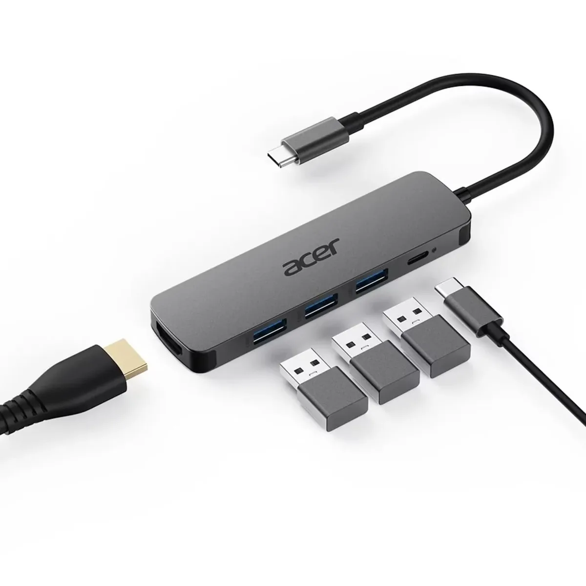 Хаб Acer 5in1 USB-C > 3xUSB-A 3.0/HDMI/USB-C, 0.15м, серый