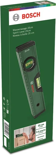 Уровень Bosch, 25 см, 2 пузырька, алюминиевый корпус