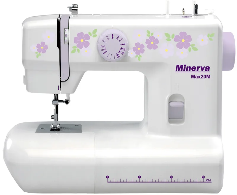 Швейна машина MINERVA Max20M, електромеханічна, потужність 70 Вт, 15 швейних функцій, напівавтоматичне виконання петлі, білий колі