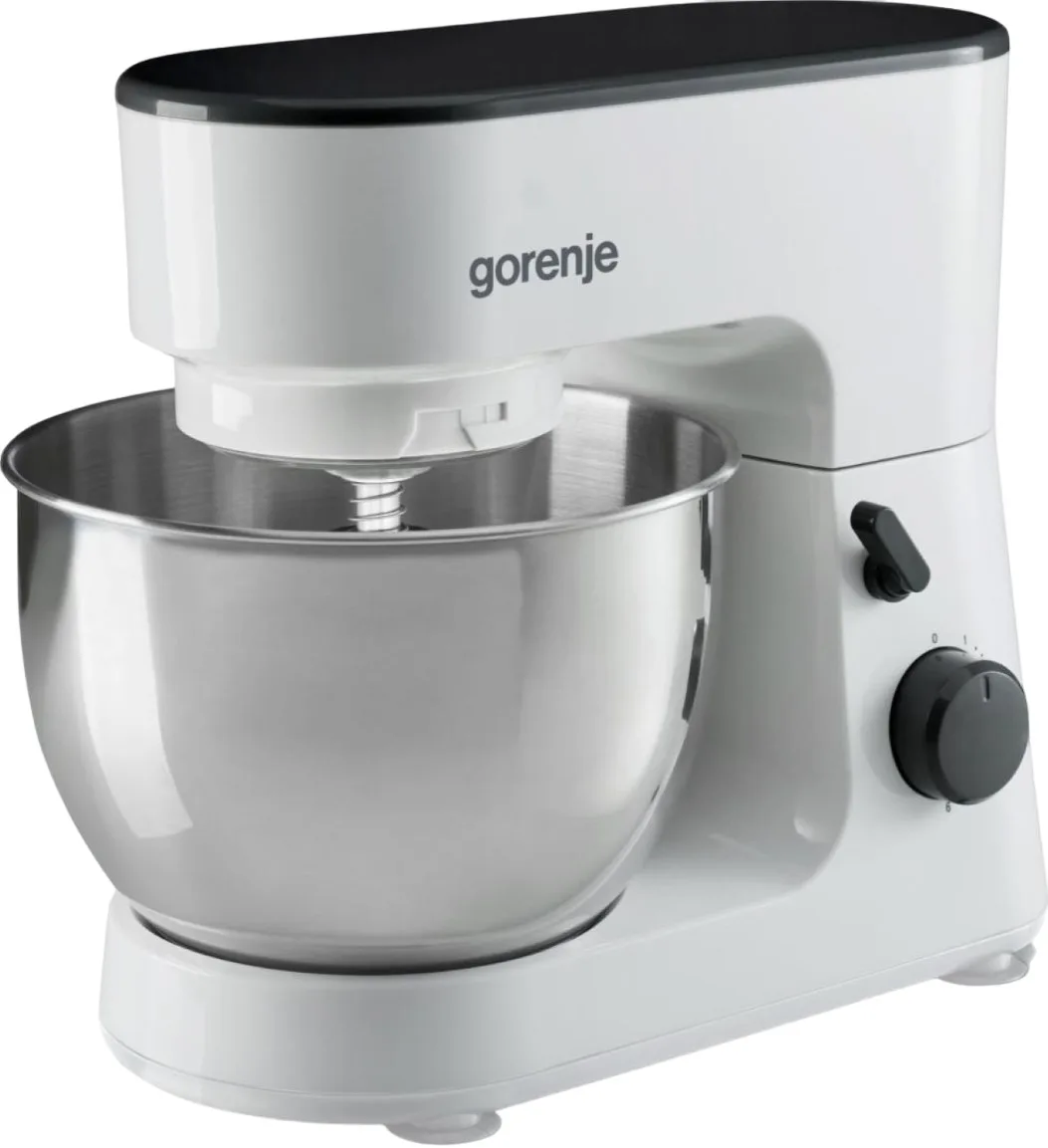 Кухонний комбайн Gorenje 600 Вт, металевий контейнер, пластиковий корпус, 3 насадки, білий.