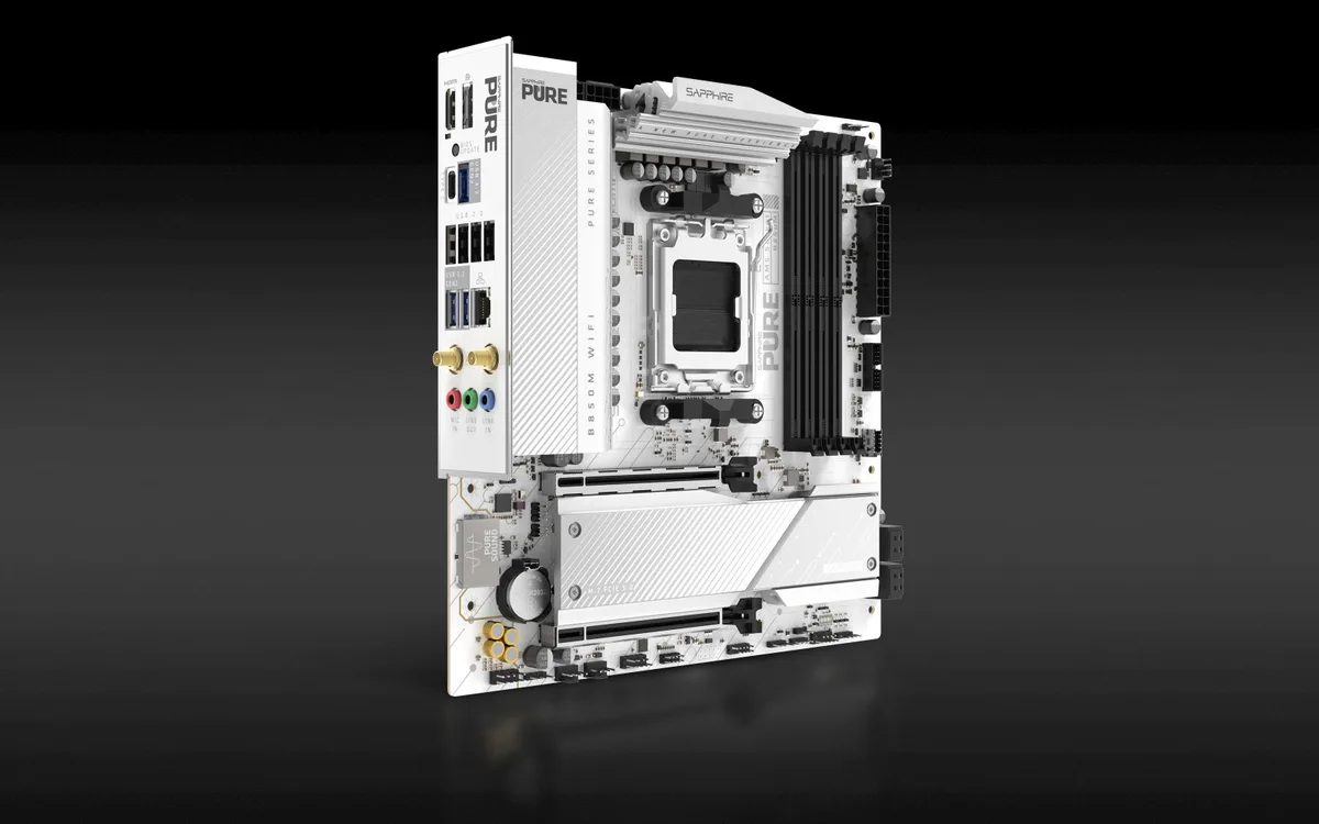 Материнcька плата SAPPHIRE PURE B850M WIFI sAM5 B850 4xDDR5 M.2 HDMI DP Wi-Fi BT mATX білий