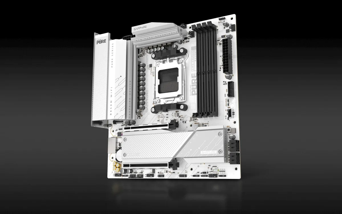 Материнcька плата SAPPHIRE PURE B850M WIFI sAM5 B850 4xDDR5 M.2 HDMI DP Wi-Fi BT mATX білий