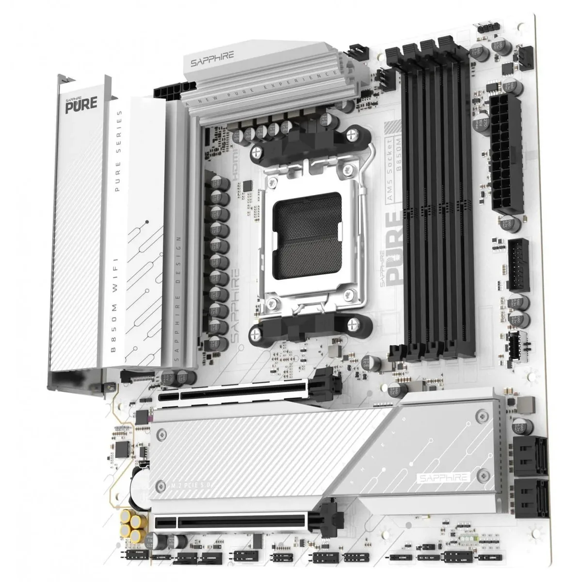 Материнcька плата SAPPHIRE PURE B850M WIFI sAM5 B850 4xDDR5 M.2 HDMI DP Wi-Fi BT mATX білий