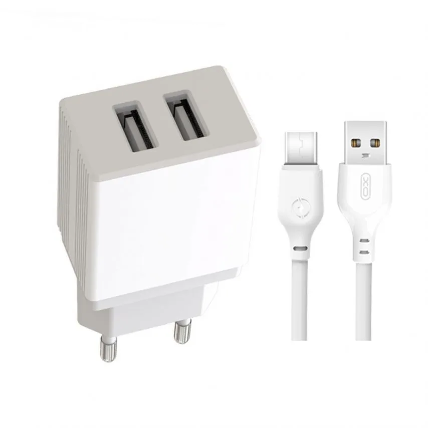 Мережевий зарядний пристрій XO 2USB 2,4A з кабелем Type-C 1м Білий