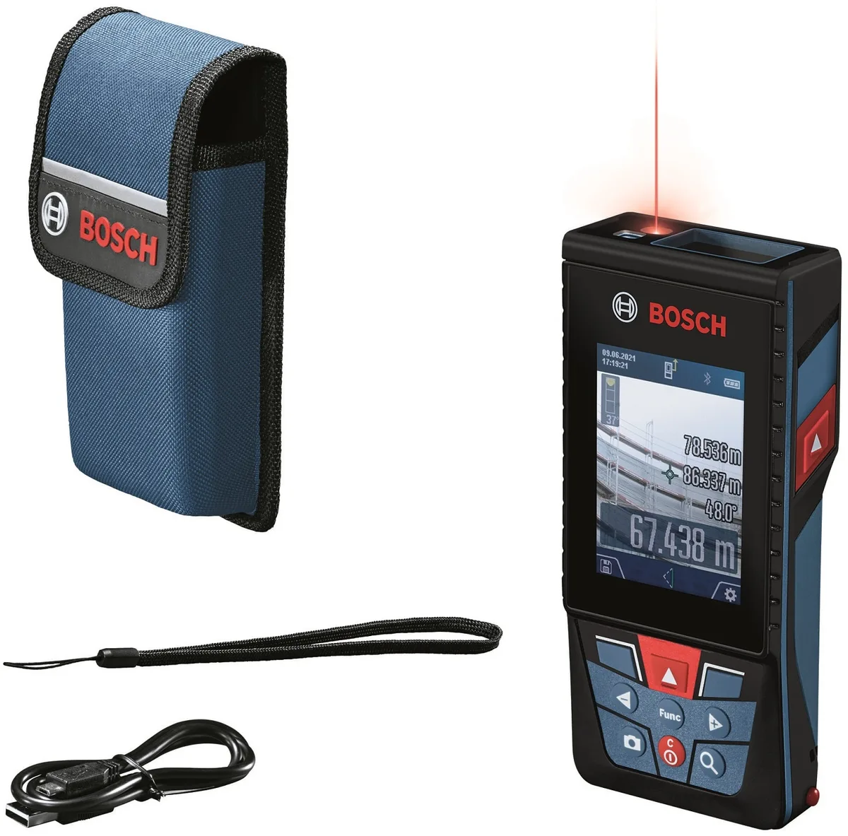 Лазерний далекомір Bosch Professional GLM 150-27 C, 0.08–150м, точність ±1.5мм, 0-360°, з Bluetooth та чохлом, вага 0.21кг.