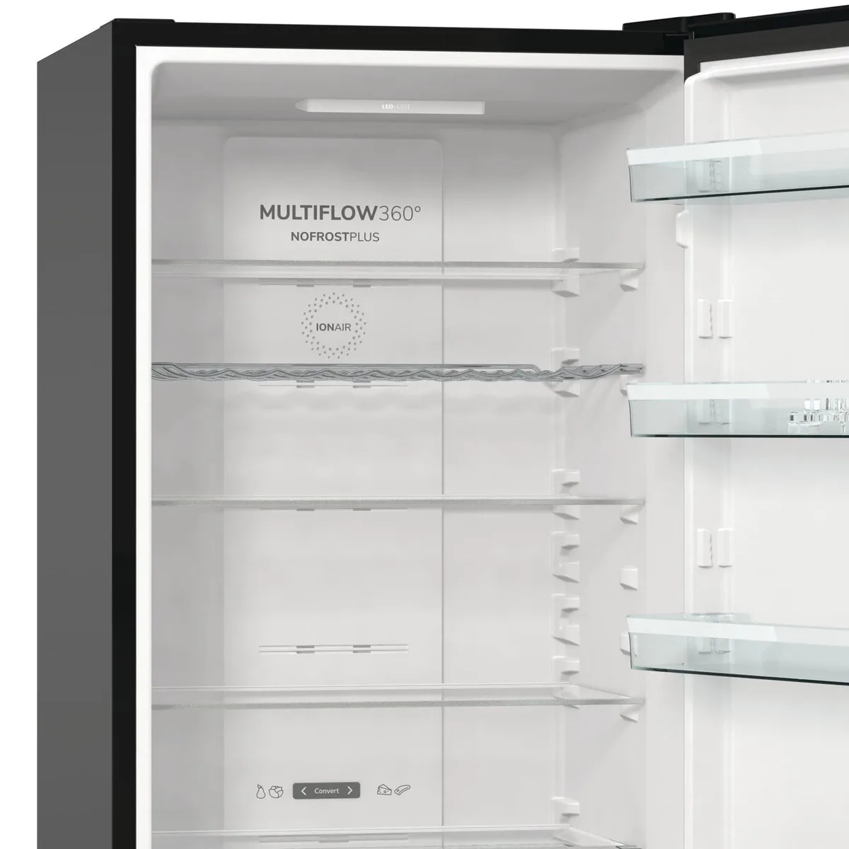 Холодильник Gorenje NRK620EABXL4 с нижней морозильной камерой, 200х60х60 см, 2 двери, 235(96)л, класс энергоэффективности А++, Total No Frost, Зона свежести