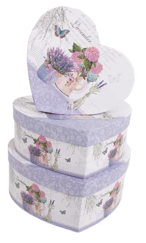 Подарункові коробки LaAVANDER картон 3 шт 24x21x9 22x19x8 19x16x7 см серце
