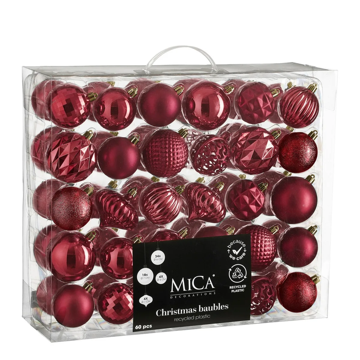 Елочные пластиковые шары Mica Decorations 60 шт 6 7 см вишневые