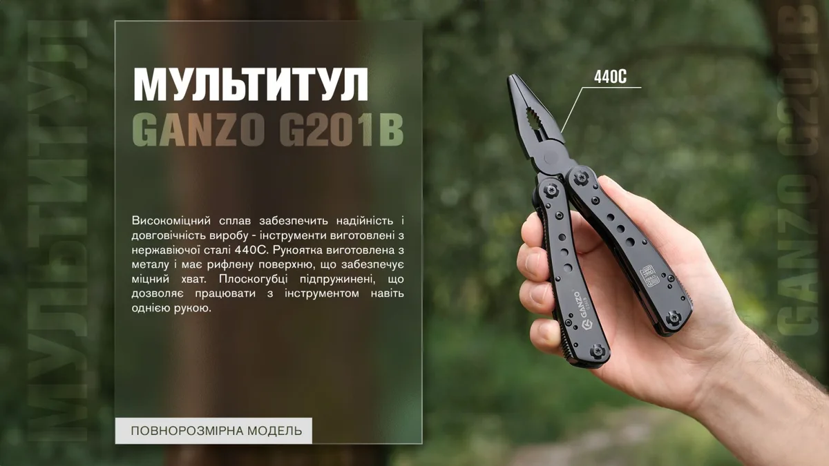 Мультитул Ganzo нержавіюча сталь 105х50х15 мм чорний