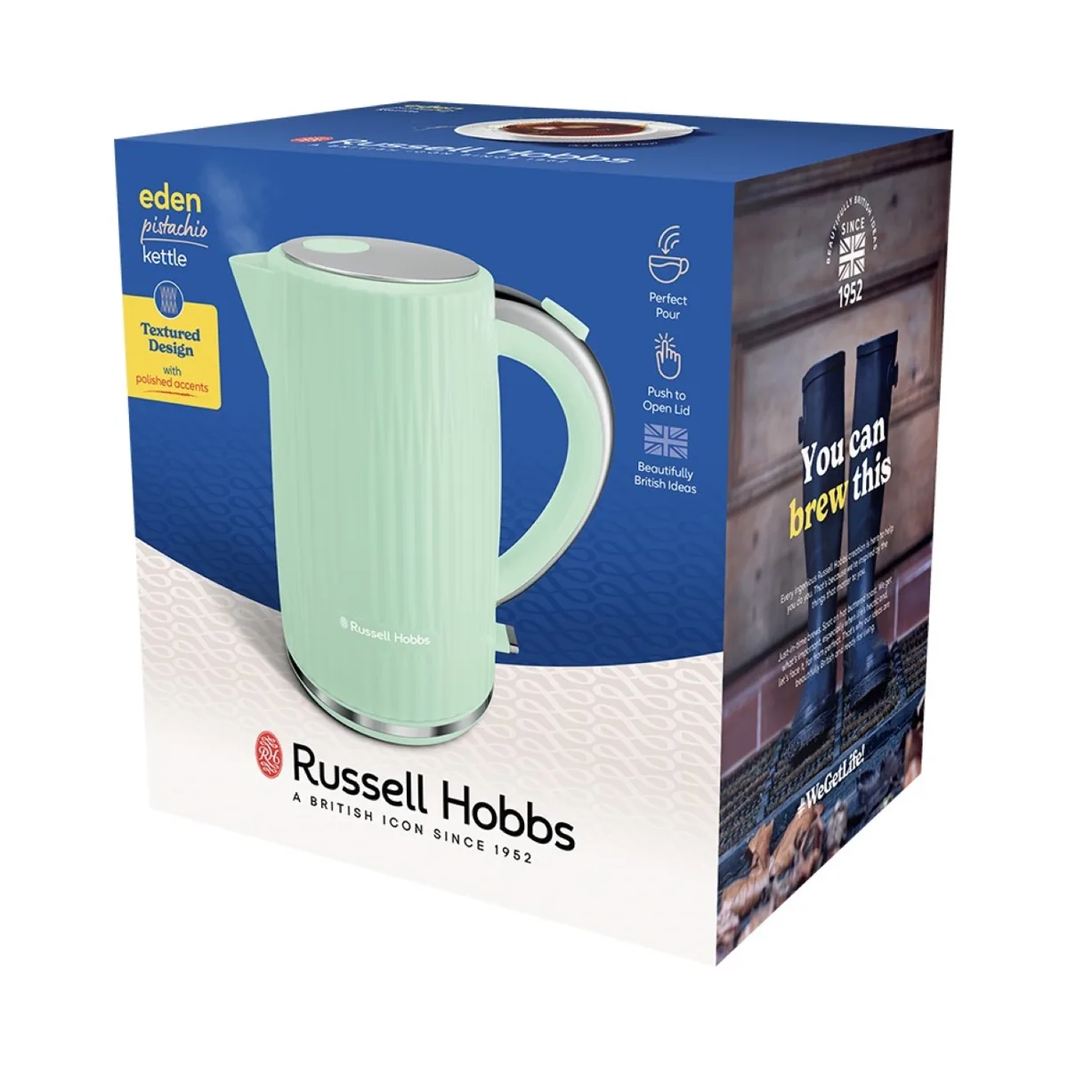Електричний чайник Russell Hobbs Eden, 1.7 л, з нержавіючої сталі та пластику, кольору фісташки.