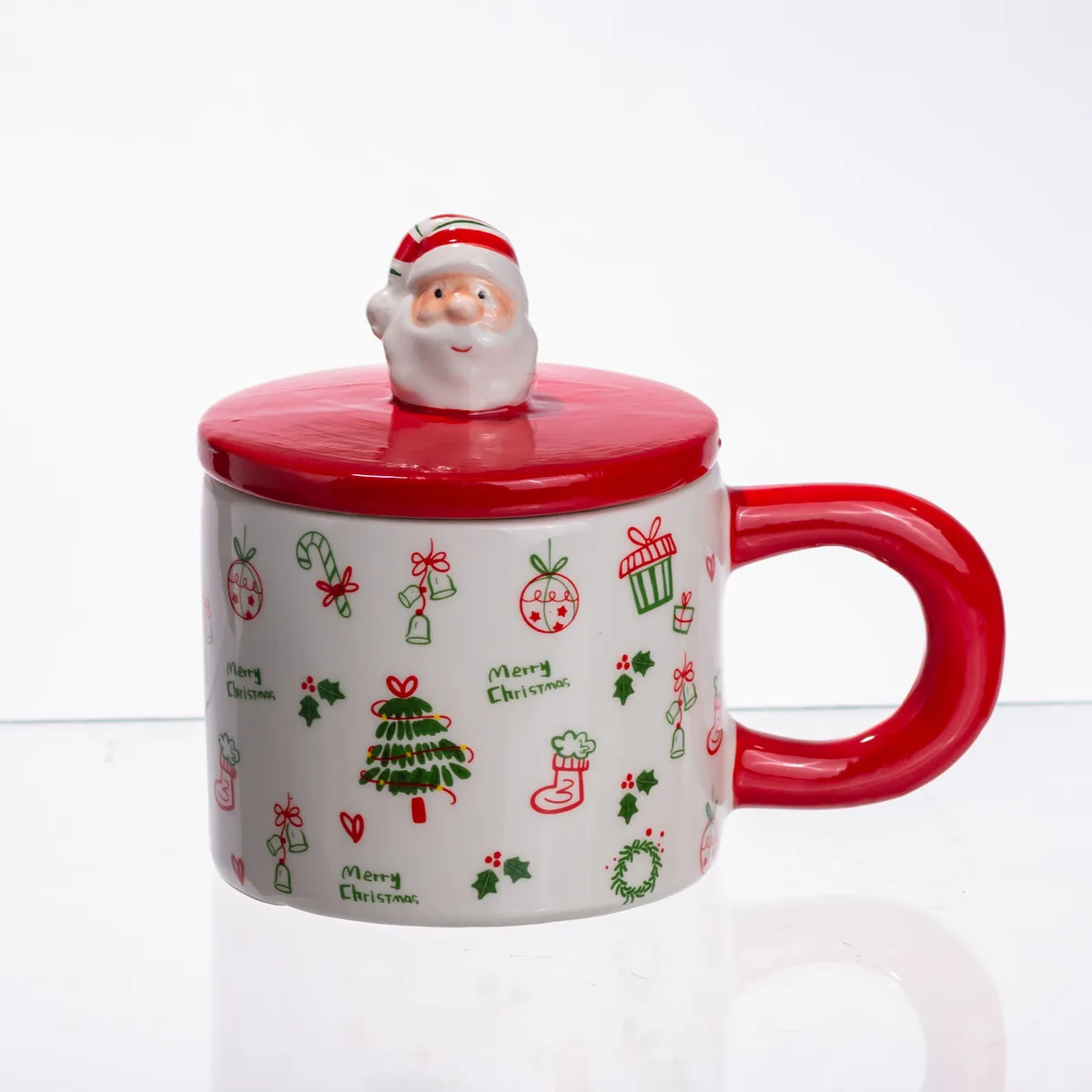 Новорічна порцелянова чашка з кришкою 350 мл Merry Christmas різнокольорова